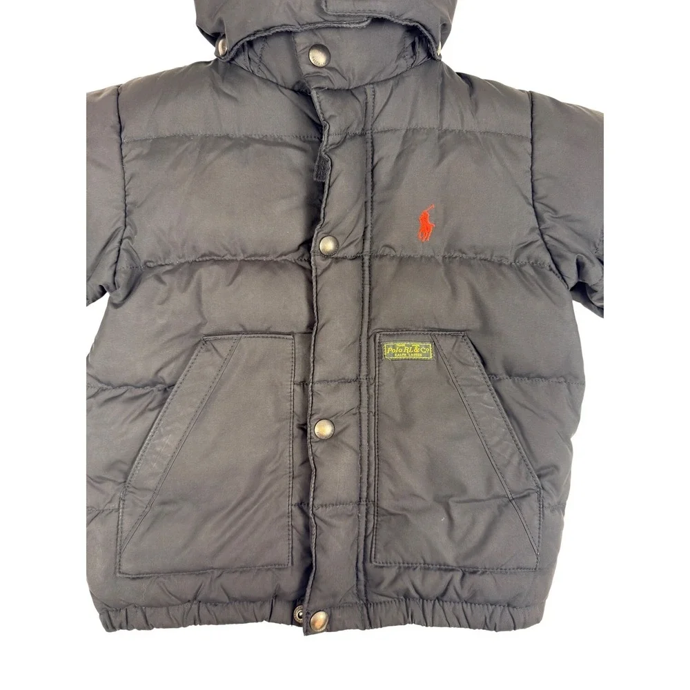 Polo Ralph Lauren Kids Black Quilted Down Puffer Jacket Detachable Hood 2T